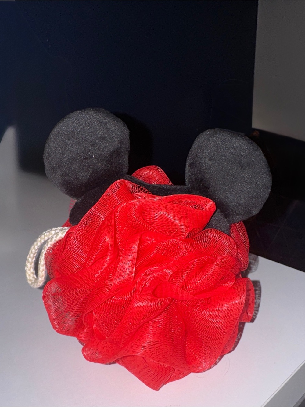 Disney x Junk Food Mickey Mouse Red Bath Pouf with Black Ears and Hanger